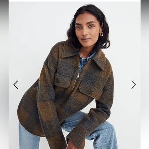 Madewell women’s small sweater boiled merino wool half zip popover plaid NA810